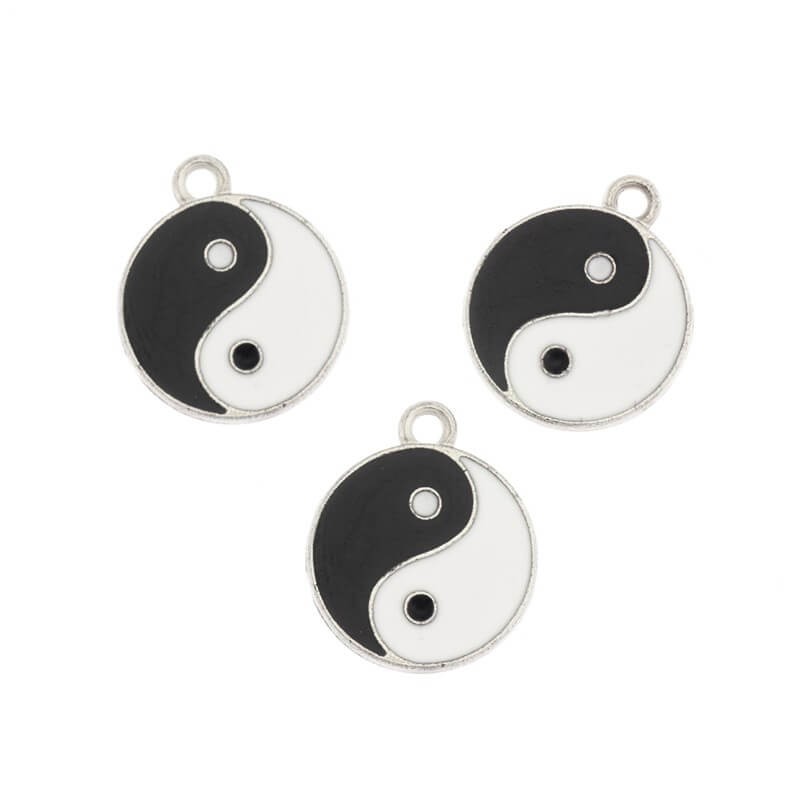 Double-sided Yin Yang coin pendants 1 pc, oxidized silver 22x18x2mm AAS833