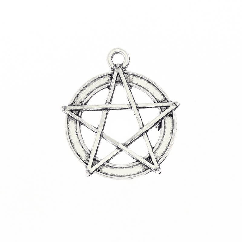 Zawieszka charms pentagram antyczne srebro 30x27x1.5mm 2szt AAS813