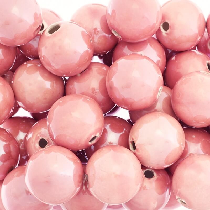 Ceramic beads empty balls 28mm pastel pink 1pc CKU28R08L