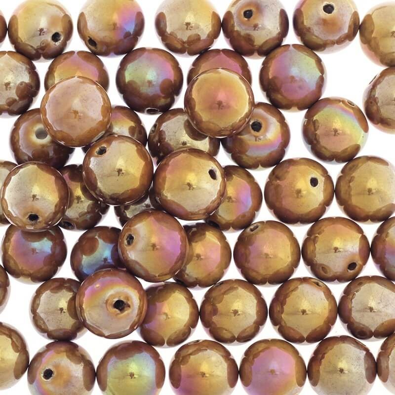 Beads for jewelry ceramic balls 18mm caramel rainbow gloss 1pc CKU18B05A