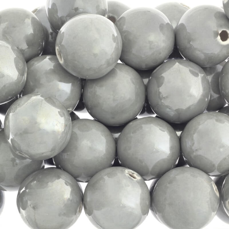 Ceramic beads hollow balls 28mm medium gray 1pc CKU28S01L