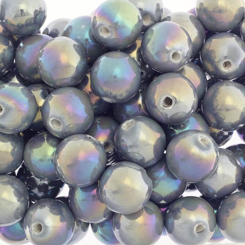 Beads for jewelry ceramic balls 24mm gray rainbow gloss 1pc CKU24S07A