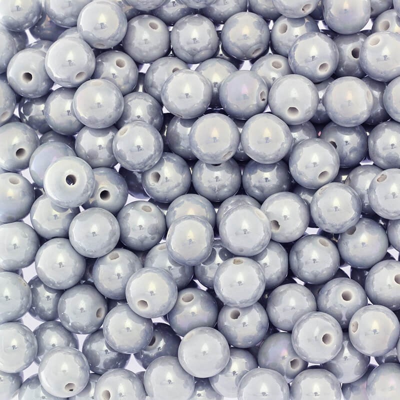 Beads for jewelry ceramic balls 12mm light gray glossy 1pc CKU12S09DA