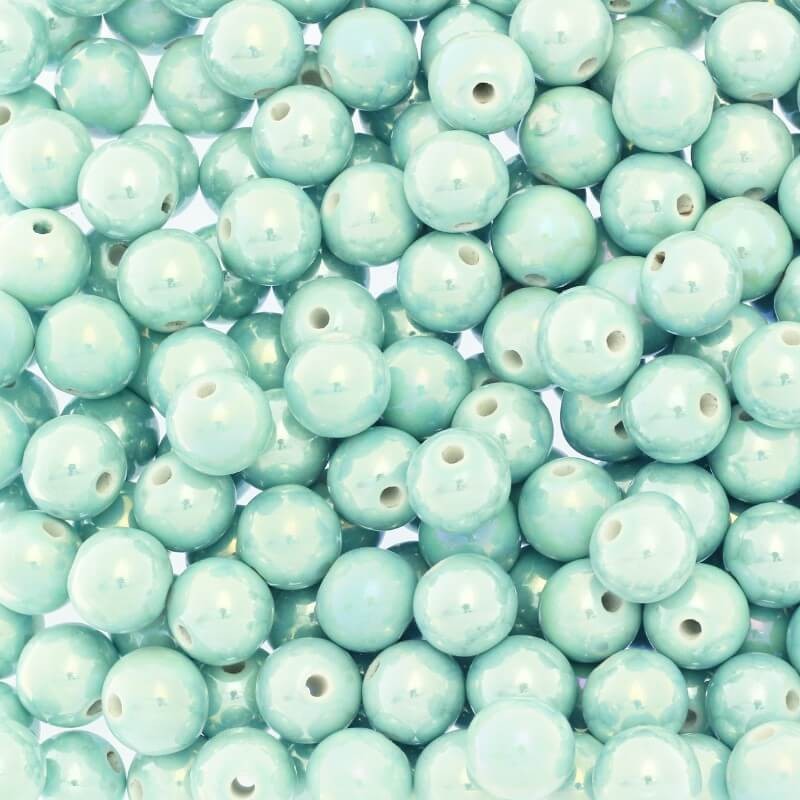 Beads for jewelry ceramic balls 12mm mint glossy 1pc CKU12Z01DA