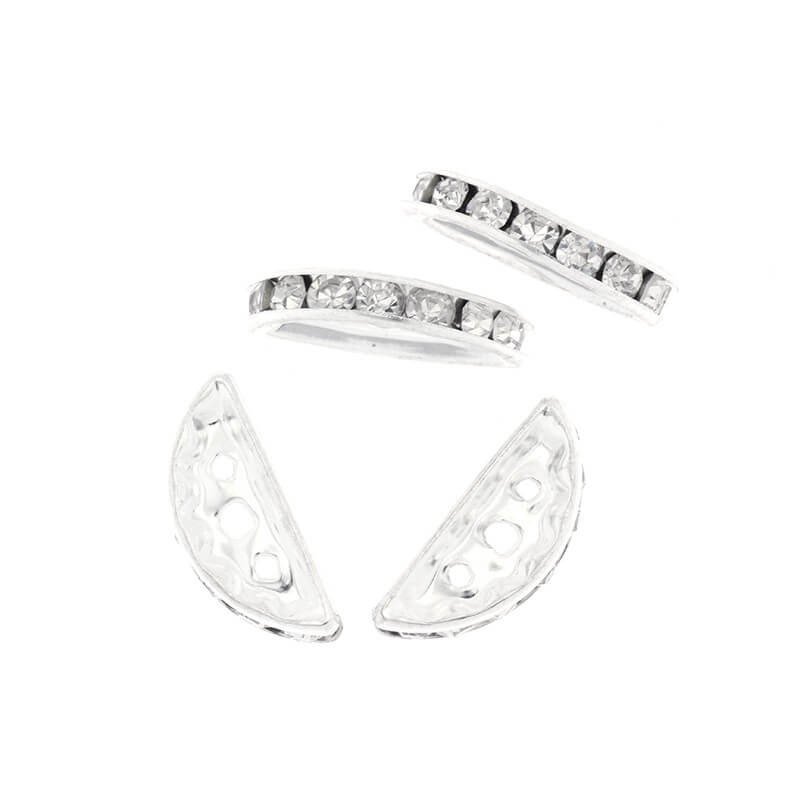 Przekładki do biżuterii pół-okrągłe z kryształkami na 3 linki 1szt jasne srebro /kryształ 19x7x4mm AASJ068