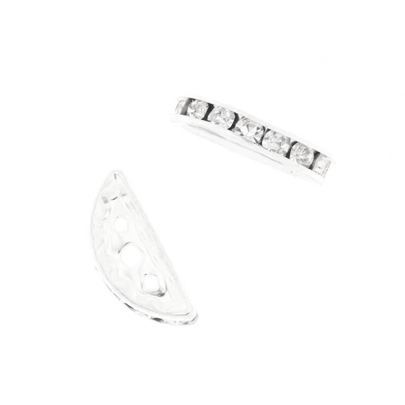 Przekładki do biżuterii pół-okrągłe z kryształkami na 3 linki 1szt jasne srebro /kryształ 19x7x4mm AASJ068