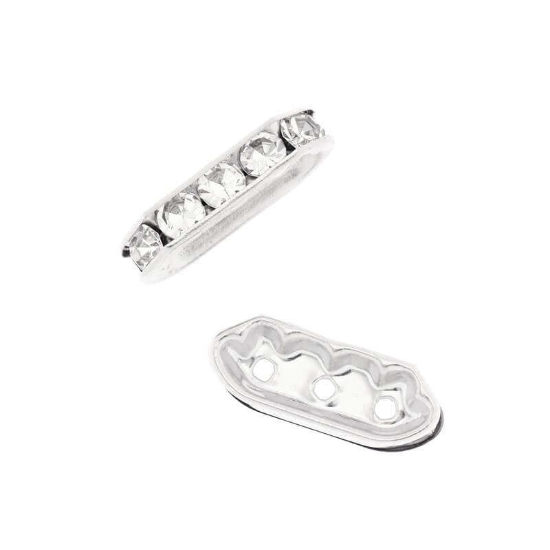 Spacers for jewelry with crystals for 3 links 1pc platinum / crystal 18x7x4mm AAS878