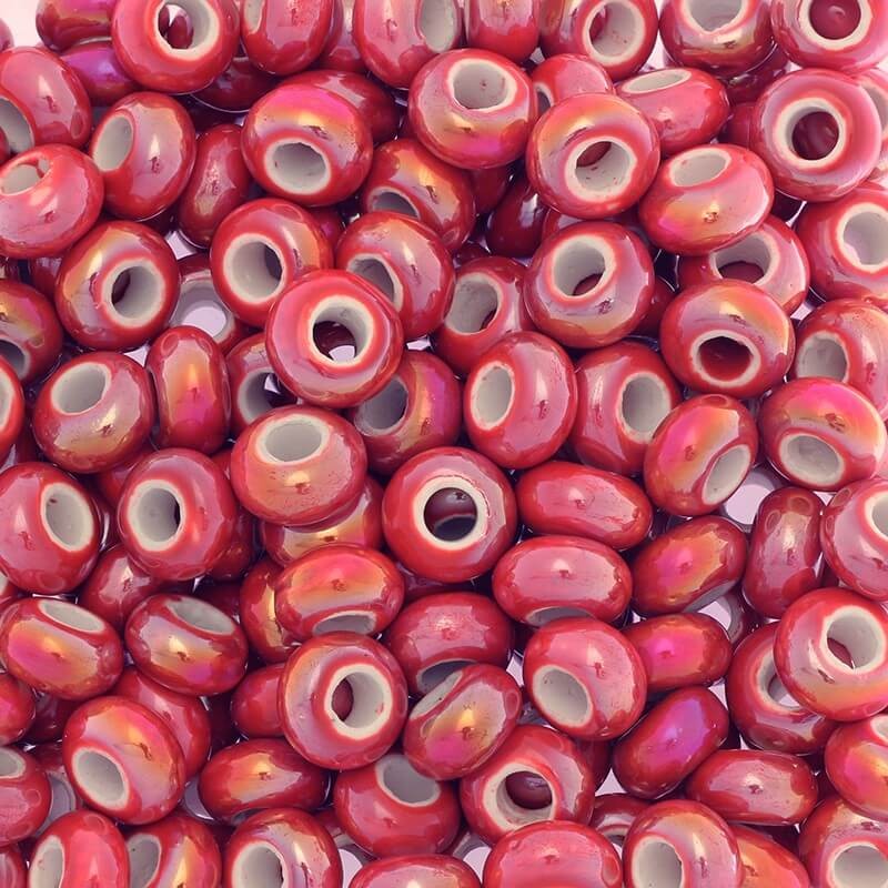 Ceramic modular beads for jewelry 15mm red AB 2pcs CPAN15C02A