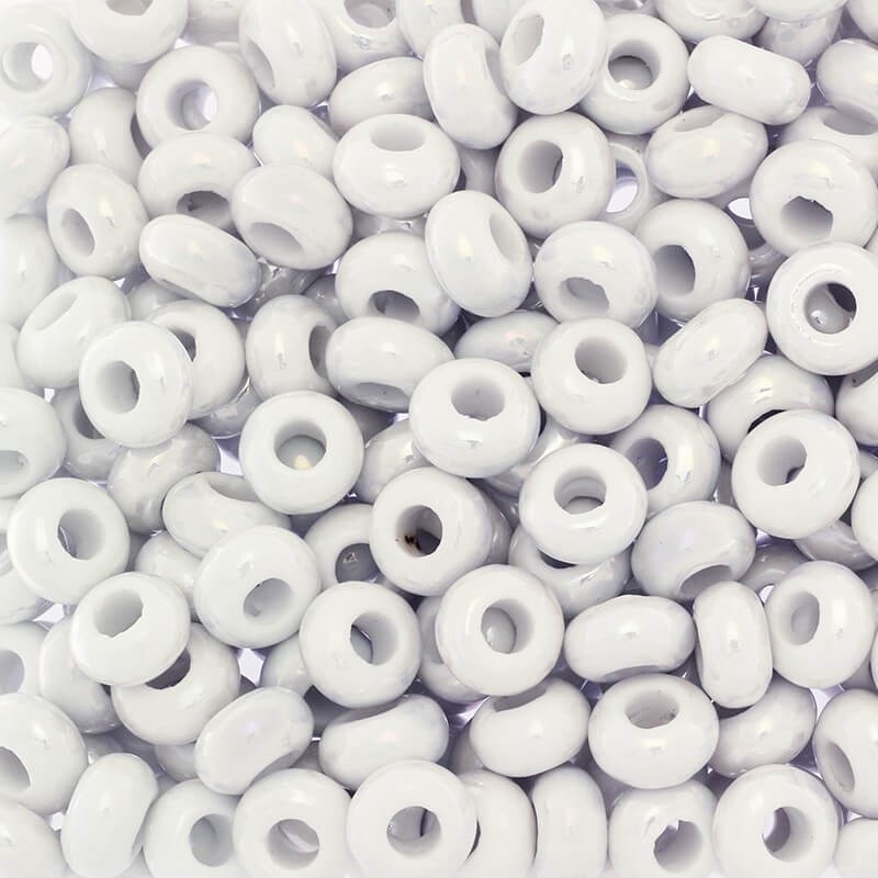 Koraliki ceramiczne modułowe do biżuterii 15mm białe perłowe 2szt CPAN15K08A
