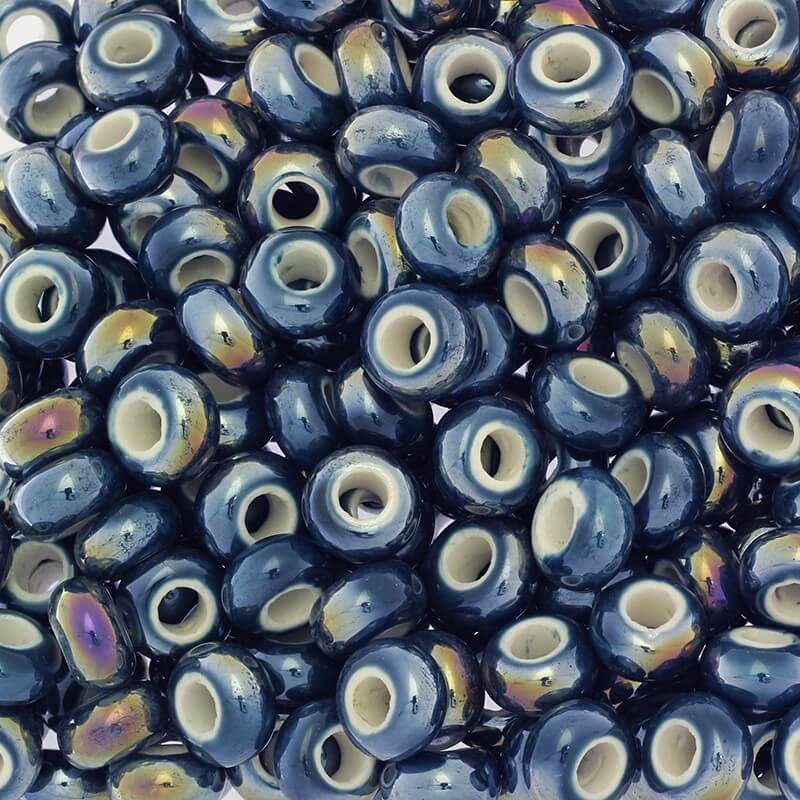 Ceramic modular beads for jewelry 15mm navy blue 2pcs CPAN15N05A