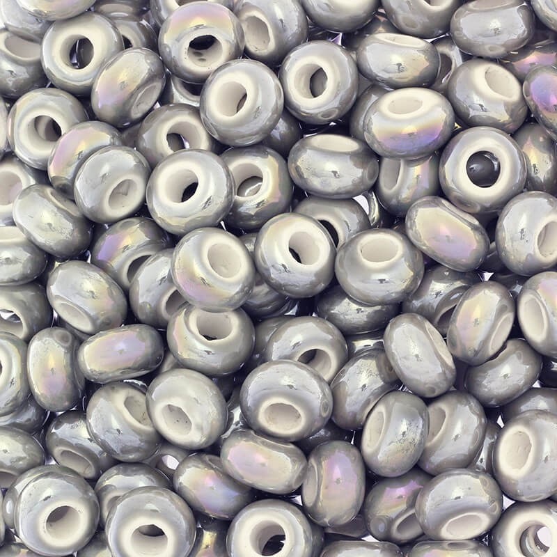 Ceramic modular beads for jewelry 15mm gray 2pcs CPAN15S01A