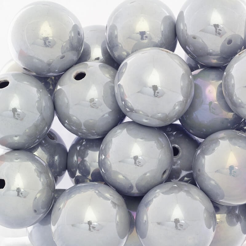 Koraliki ceramiczne kule jasne szare opalizujące 35mm puste 1szt CKU35S09DA