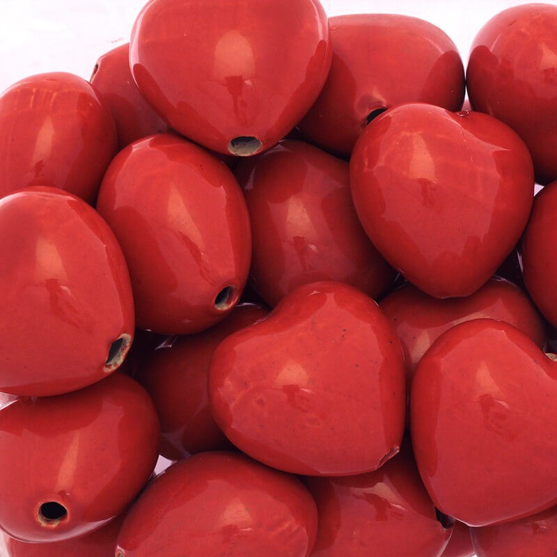 Ceramic hollow heart beads red 40x38x30mm 1pc CIN74