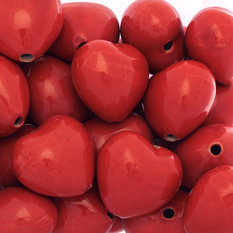 Koraliki ceramiczne puste serca czerwone 40x38x30mm  1szt CIN74