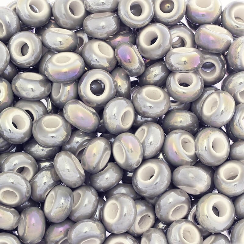 Ceramic modular beads for jewelry 15mm gray 2pcs CPAN15S01A
