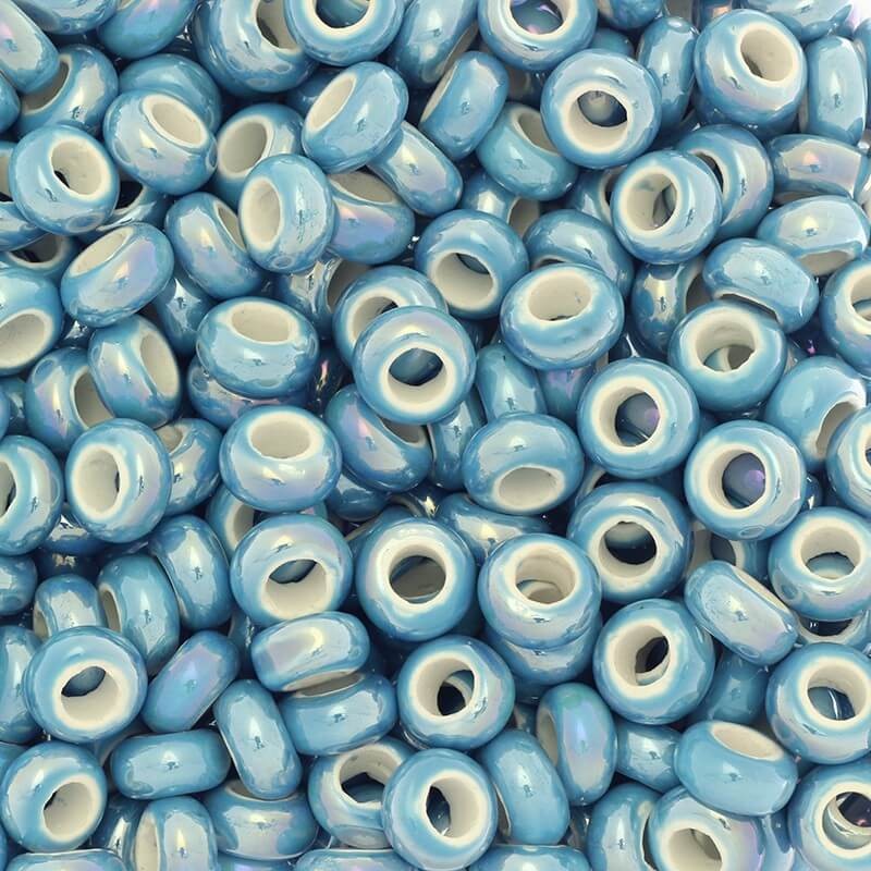 Ceramic modular beads for jewelry 13mm blue ab 2pcs CPAN13N06