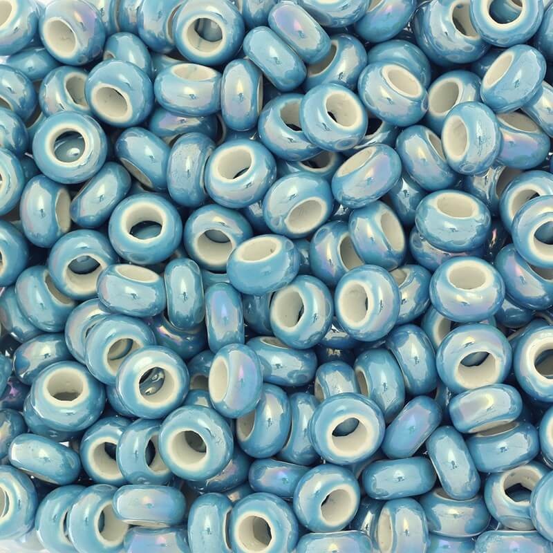 Koraliki ceramiczne modułowe do biżuterii 13mm niebieskie ab 2szt CPAN13N06