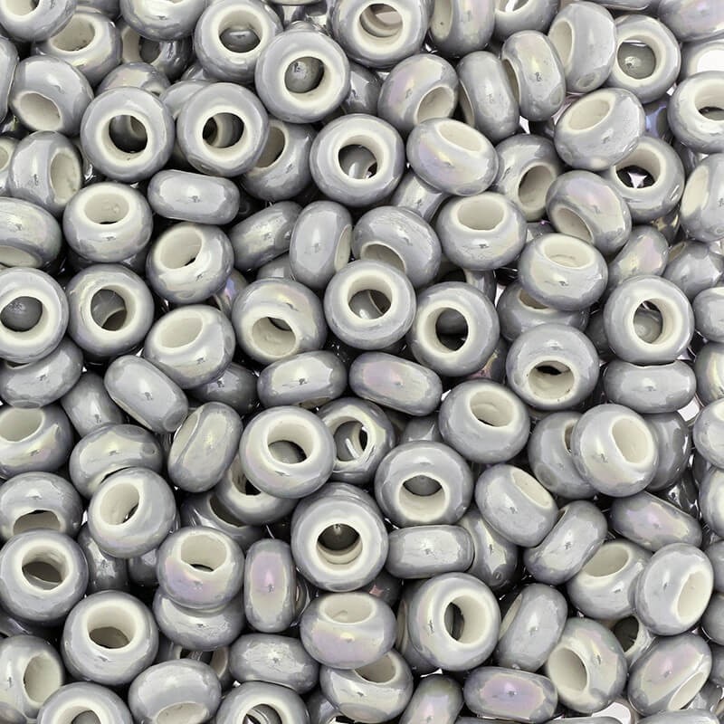 Ceramic modular beads for jewelry 13mm light gray 2pcs CPAN13S01A