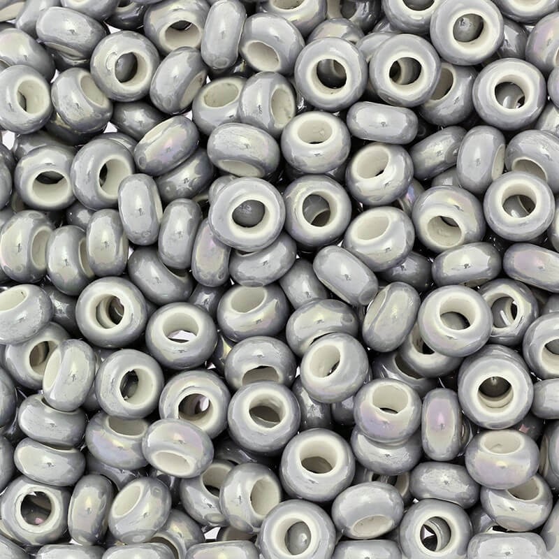 Ceramic modular beads for jewelry 13mm light gray 2pcs CPAN13S01A