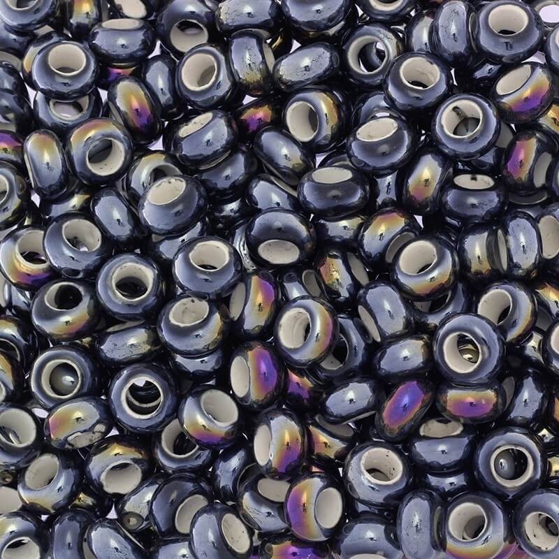 Ceramic modular beads for jewelry 13mm black ab2pcs CPAN13S17