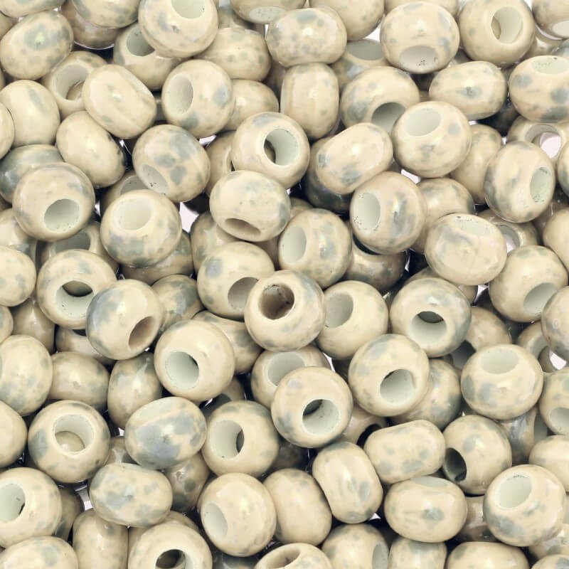 Koraliki ceramiczne modułowe do biżuterii 13mm szaro-beżowy melanż 2szt CPANSC05