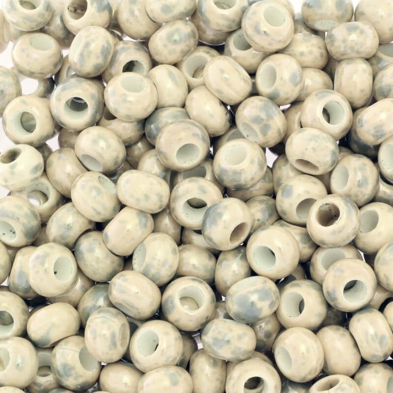 Ceramic modular beads for jewelry 13mm gray-beige melange 2pcs CPANSC05