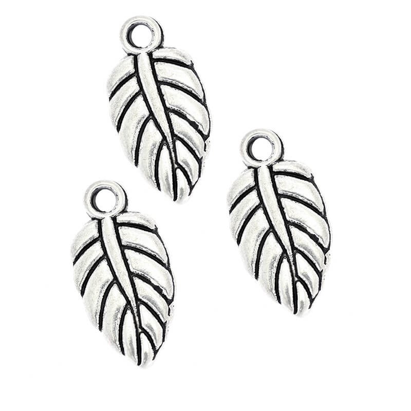 Pendants for bracelets, double-sided leaves, 4 pieces, antique silver 19x10mm AAS966