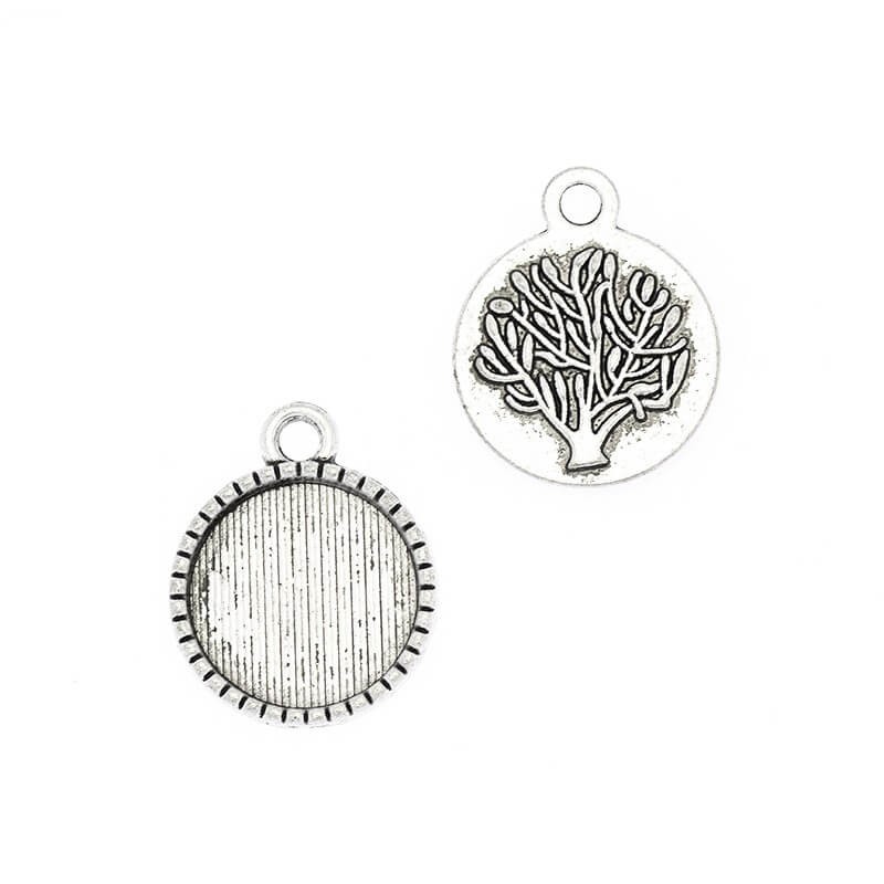 Pendants for jewelry cabochons frames 14mm with a tree antique silver 20x17x1.8mm 2pcs OKWI14AS6