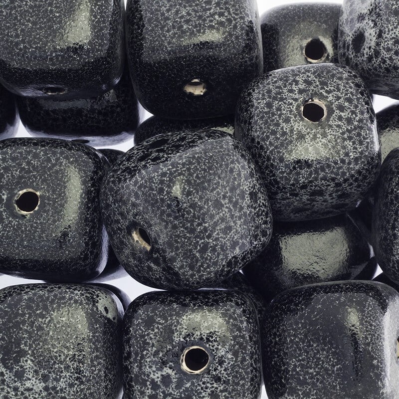 Koraliki ceramiczne kostki 35mm szaro - czarny melanż 1szt CKO35SC03