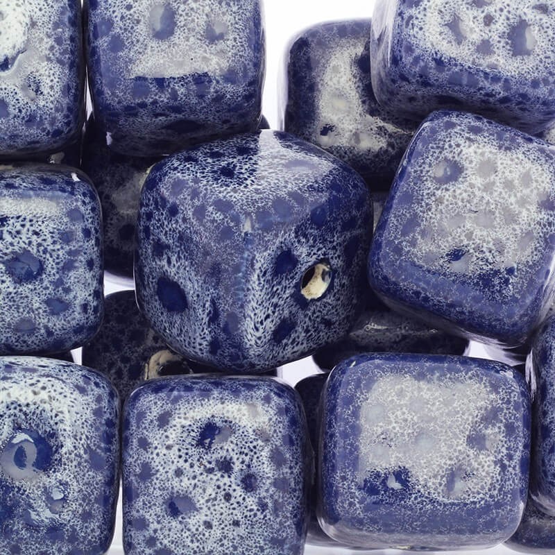 Ceramic cube beads 35mm cobalt-white melange 1pc CKO35SC05