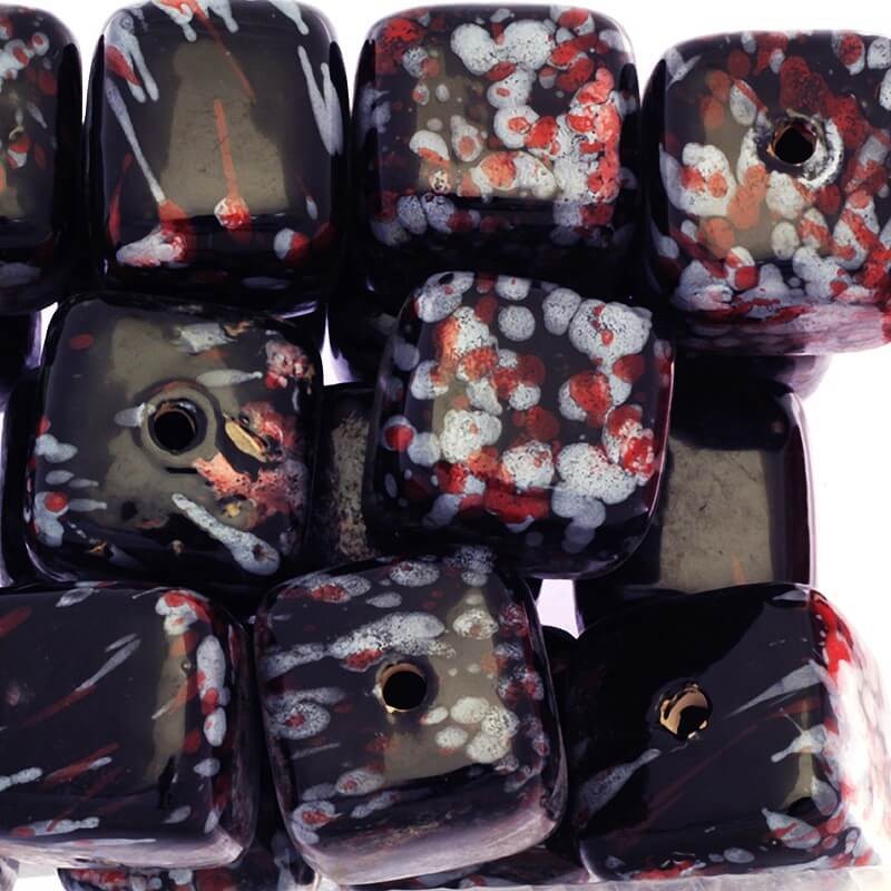 Ceramic beads cubes 35mm black in spots 1pc CKO35SC01