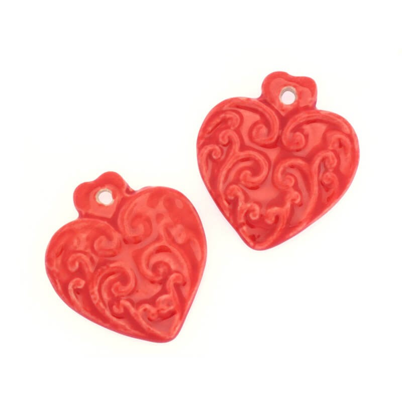 Ceramiczne serca zawieszki do biżuterii czerwone 35x40mm 1szt CIN61