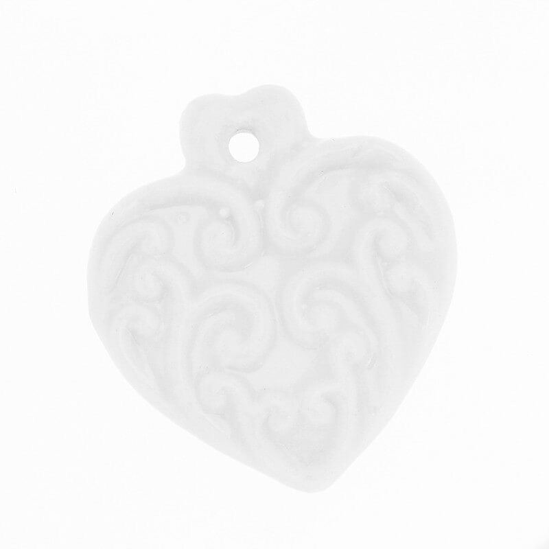 Ceramiczne serca zawieszki do biżuterii białe 35x40mm 1szt CIN62