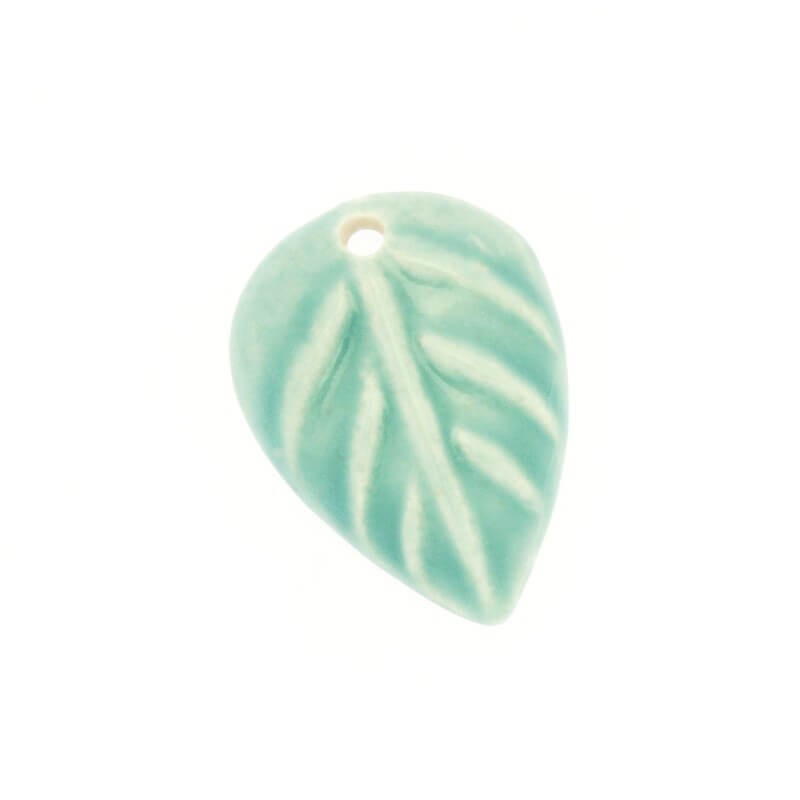 Ceramic pendants leaves turquoise green 26x20mm 1 piece CIN57
