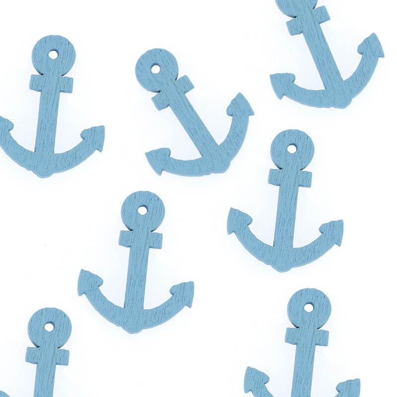 Wooden pendants for jewelry, blue anchors 25x20mm 10pcs DRZAW03