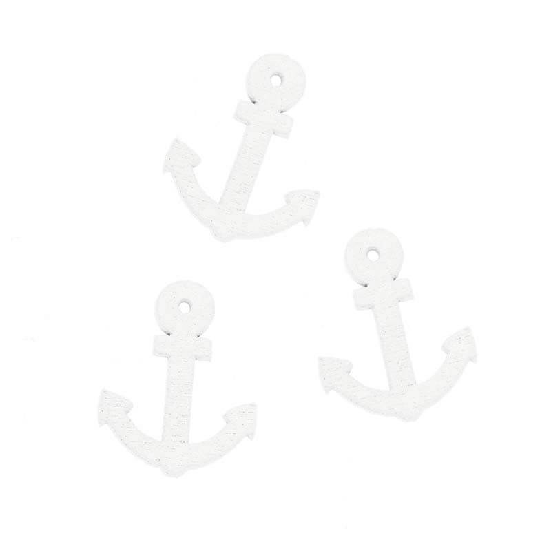 Wooden pendants for jewelry, white anchors 25x20mm 10pcs DRZAW02
