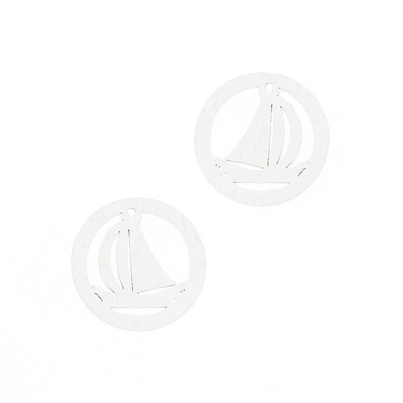 Wooden pendants for sailboat earrings white 25mm 10pcs DRZAW10
