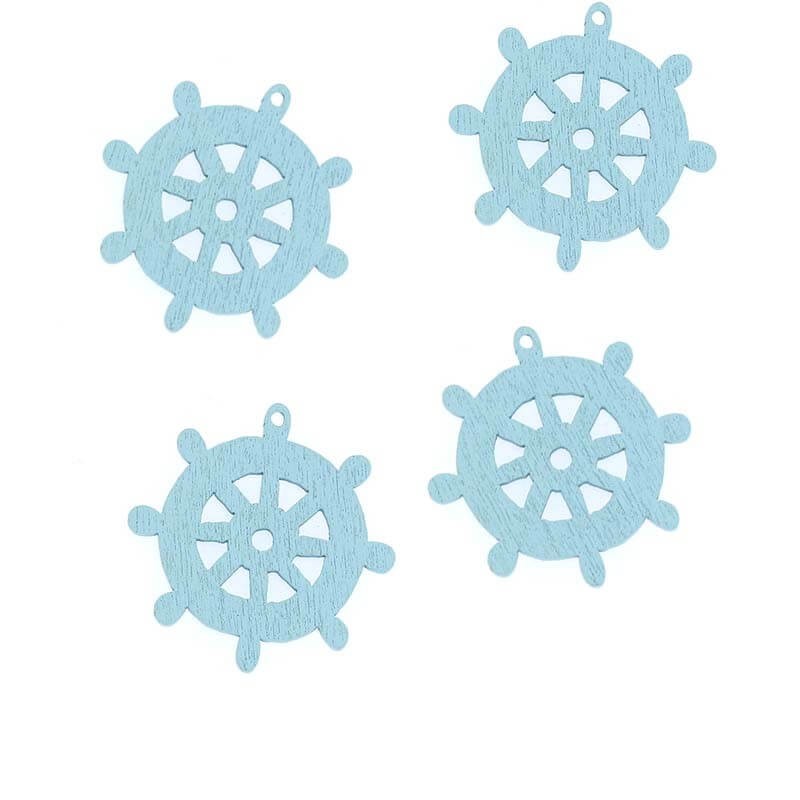 Wooden pendants for earrings steering wheels blue 25mm 10pcs DRZAW07