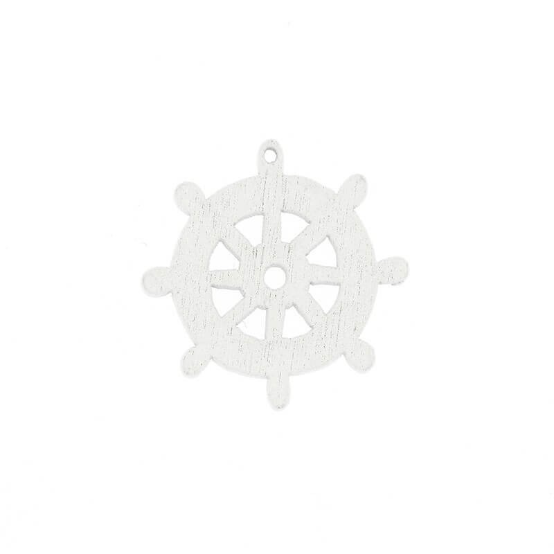 Wooden pendants for earrings steering wheels white 25mm 10pcs DRZAW06