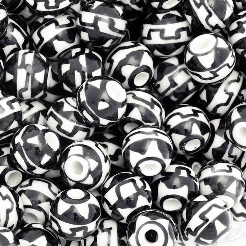 Ceramic Jewelry Beads 10mm Ethnic Black and White 2pcs CKU10KWA14