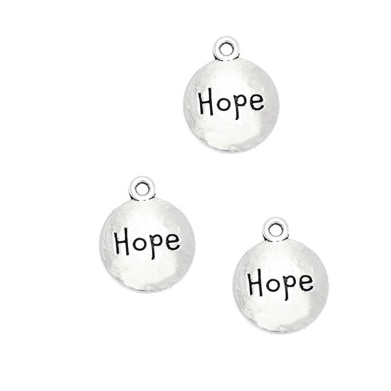 Smooth coin pendants with the inscription HOPE 4 pcs, silver 18x14x1mm AAS904