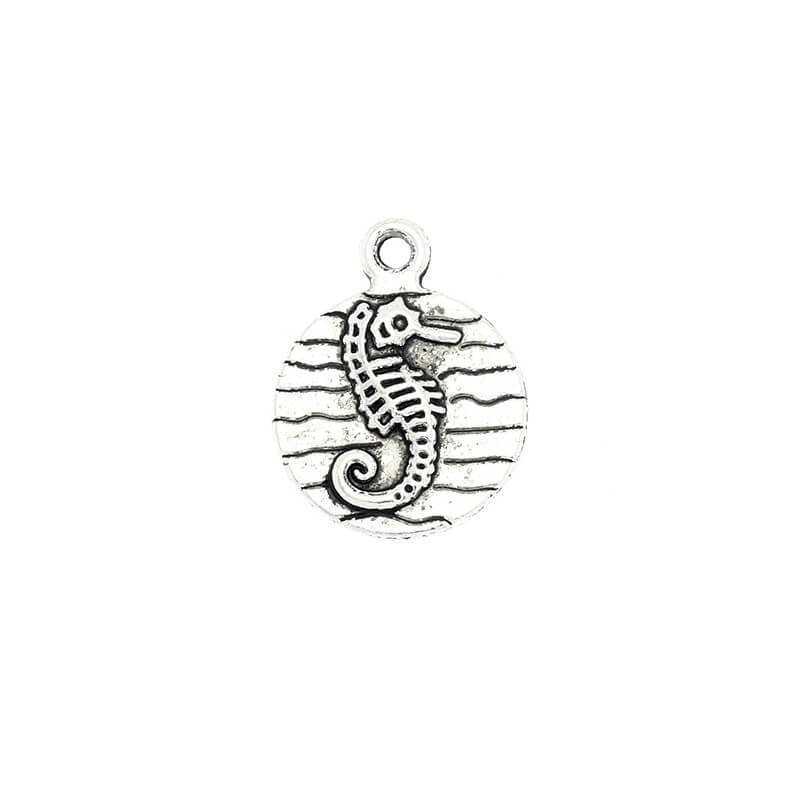 Double-sided coin pendants with sea horses, antique silver, 19x15x2mm, 2pcs AAS905
