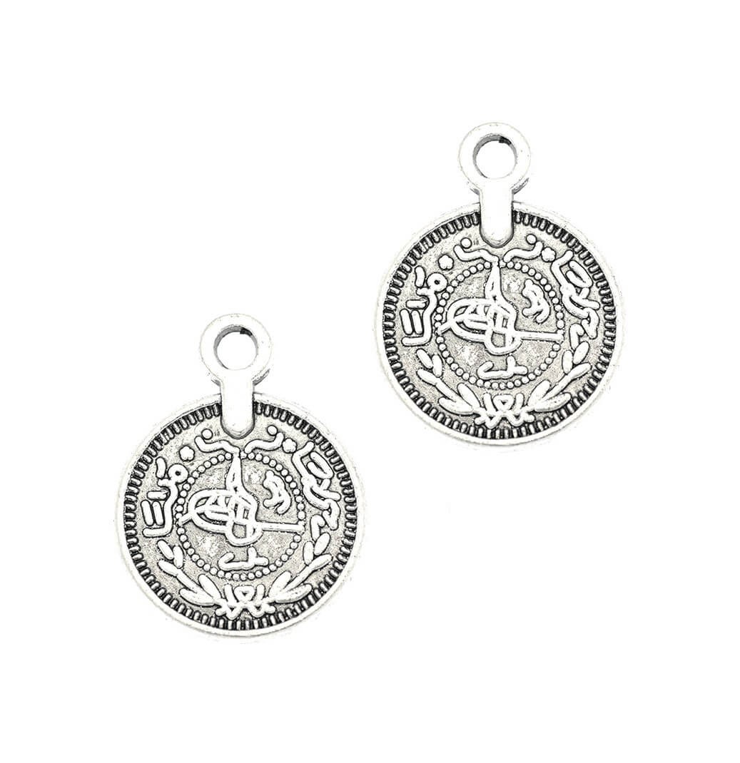 Double-sided coin pendants, antique, antique silver, 20x15x2mm, AAS956