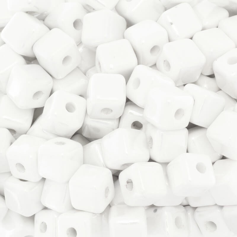 Porcelain cube beads 10mm white 2pcs CKO10K08DA