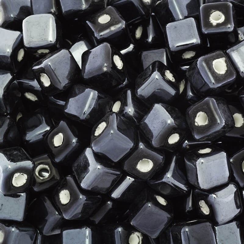 Porcelain cube beads 10mm black 2pcs CKO10S06DA