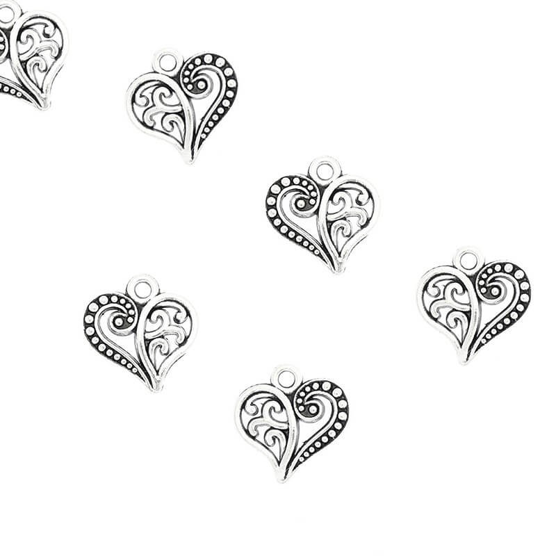 Heart pendants for openwork bracelets, 4 pieces, antique silver 14x14x3mm AAS884