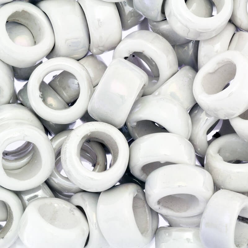 White ceramic bracelet beads 16x8mm 1pc CIN21
