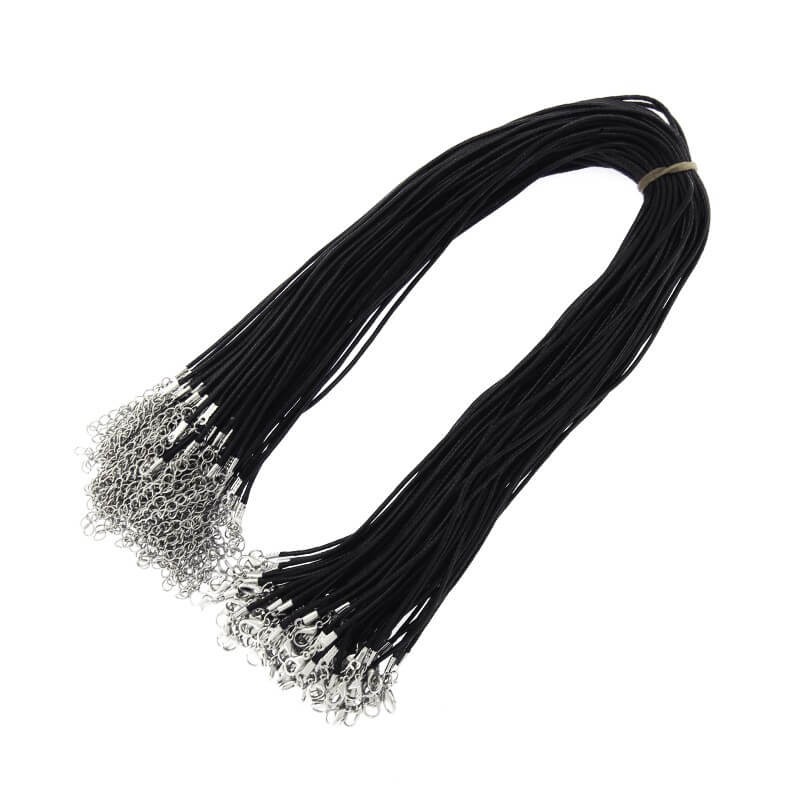 Necklace base, waxed cotton string, black 45cm 1.5mm, 1pc BAZN11