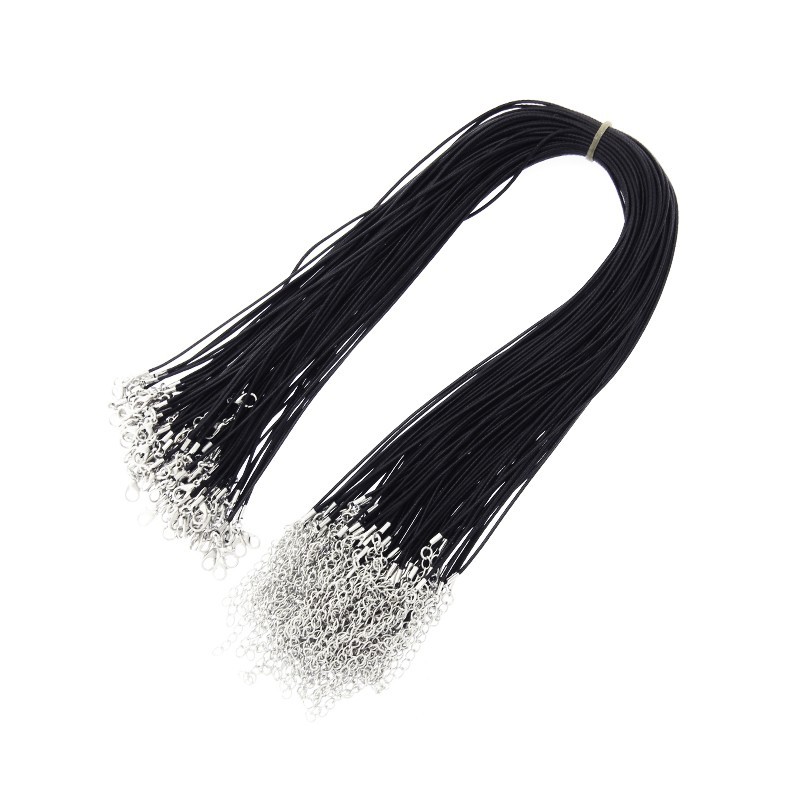 Necklace base, waxed cotton cord, black 40cm 1.5mm 1pc BAZN12