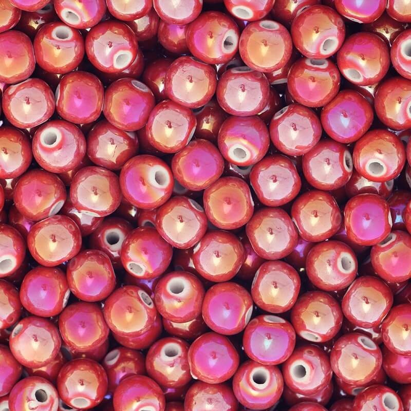 8mm ceramic beads / balls red gold gloss 3pcs CKU08C02E
